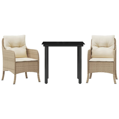 Tuinset met kussens poly rattan beige 3 80 cm tafellengte Ronde poot