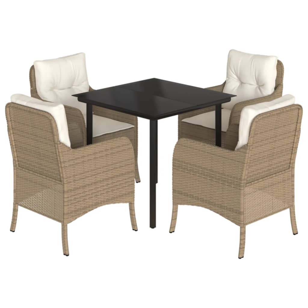 Tuinset met kussens poly rattan beige 5 80 cm tafellengte Ronde poot