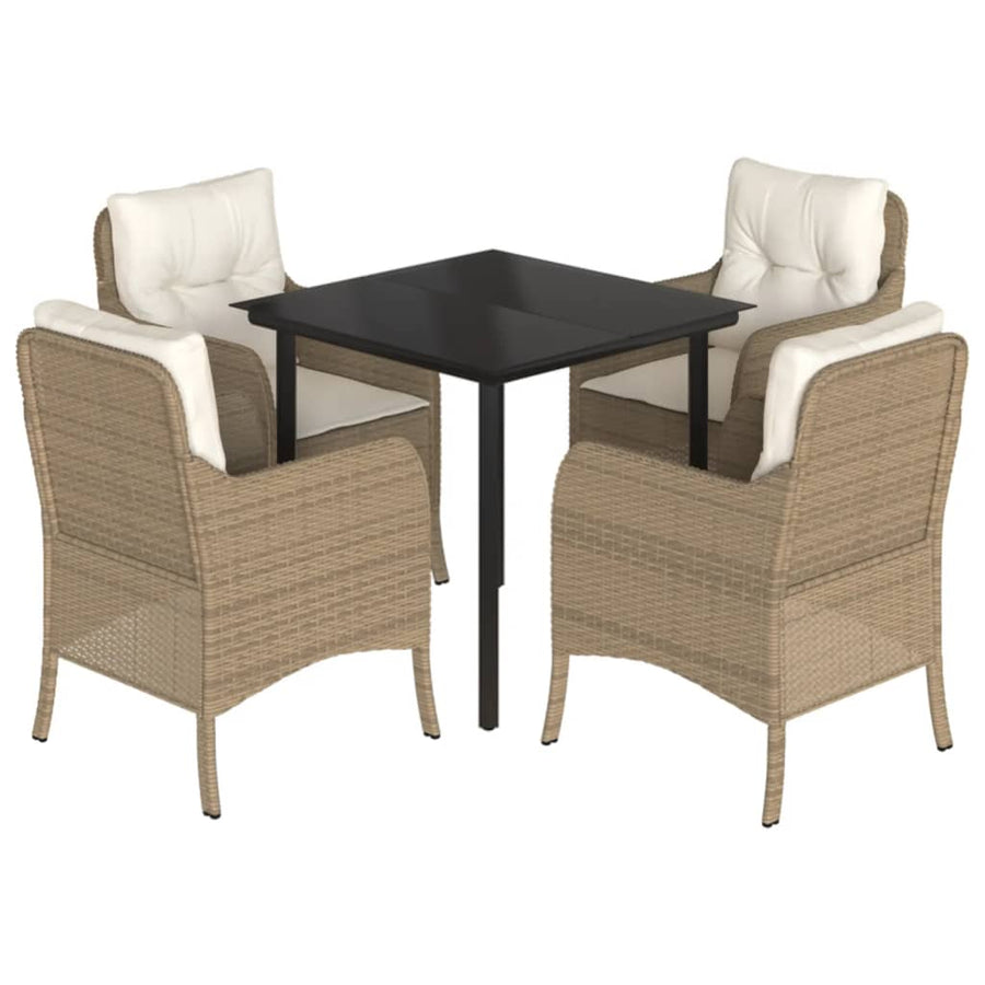 Tuinset met kussens poly rattan beige 5 80 cm tafellengte Ronde poot