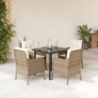 Tuinset 5-delig poly rattan beige met kussens