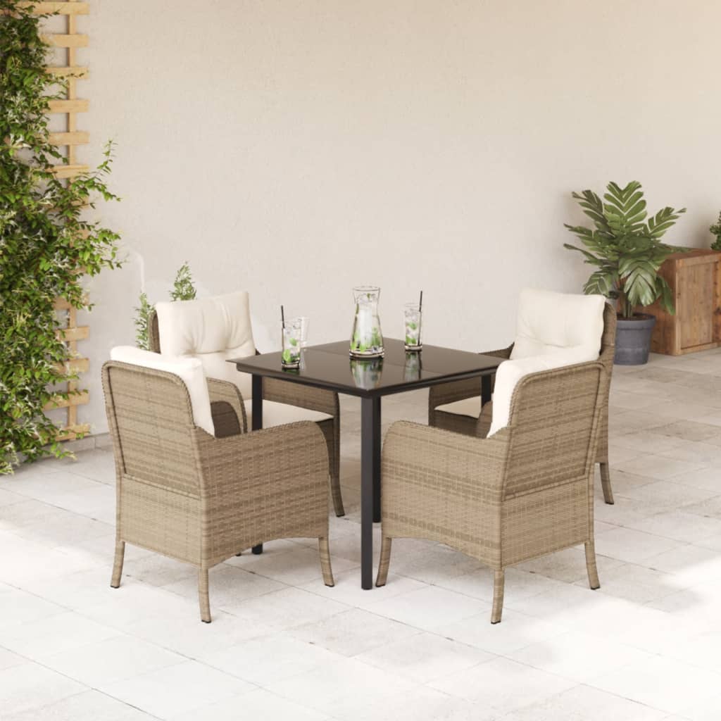 Tuinset met kussens poly rattan beige 5 80 cm tafellengte Ronde poot