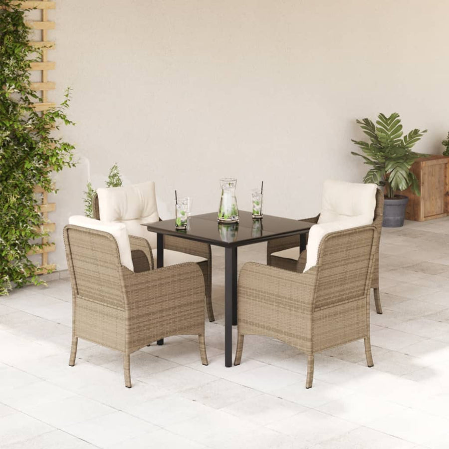 Tuinset met kussens poly rattan beige 5 80 cm tafellengte Ronde poot