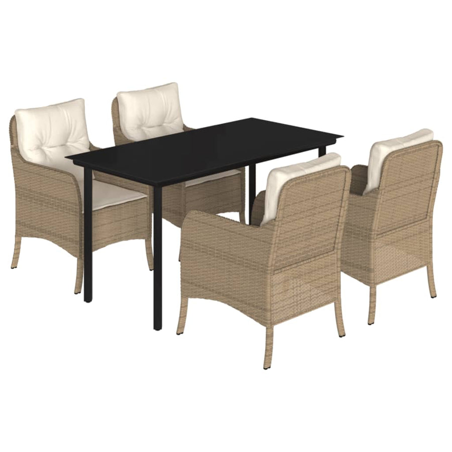 Tuinset met kussens poly rattan beige 5 140 cm tafellengte Ronde poot