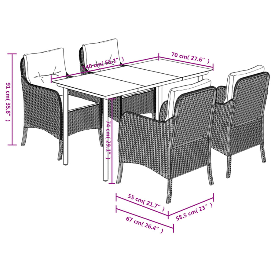 Tuinset met kussens poly rattan beige 5 140 cm tafellengte Ronde poot