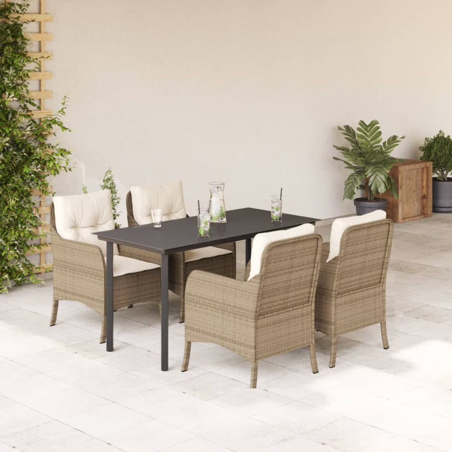 Tuinset met kussens poly rattan beige 5 140 cm tafellengte Ronde poot