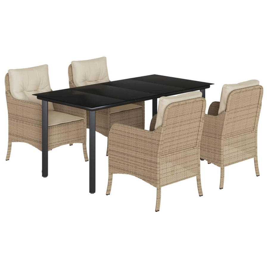 Tuinset met kussens poly rattan beige 5 160 cm tafellengte Ronde poot