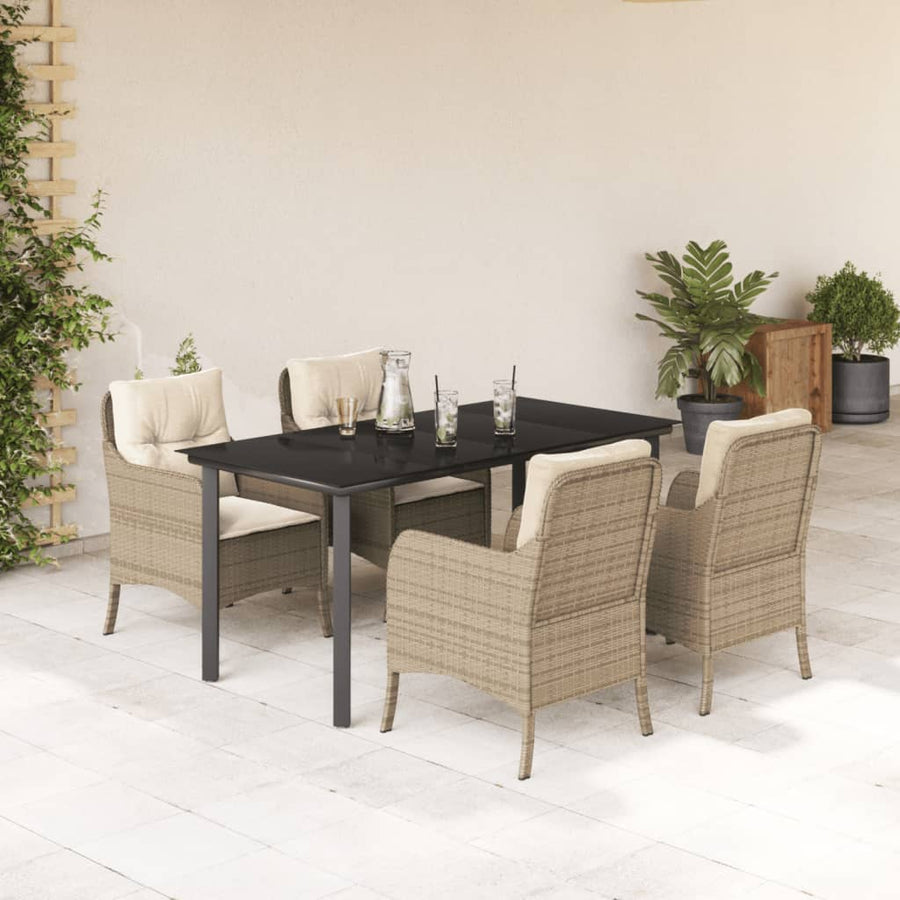 Tuinset met kussens poly rattan beige 5 160 cm tafellengte Ronde poot
