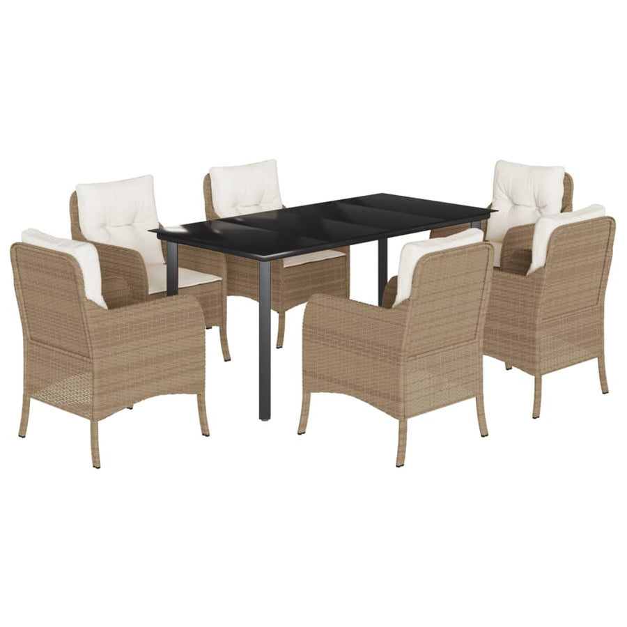 Tuinset met kussens poly rattan beige 7 160 cm tafellengte Ronde poot