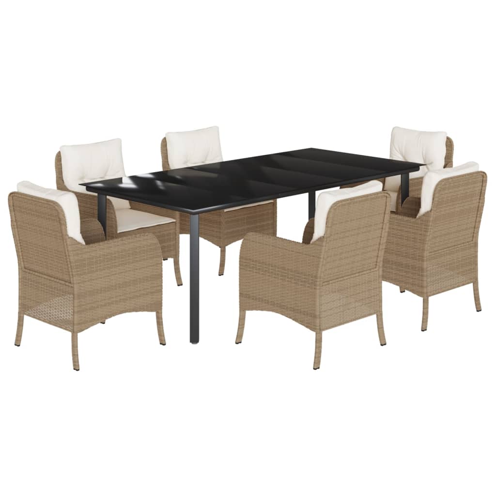 7-Delige Tuinset Met Kussens Poly Rattan Beige 6 200 cm tafellengte