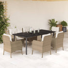 7-Piece Poly Rattan Garden Furniture Set with Cushions - Beige