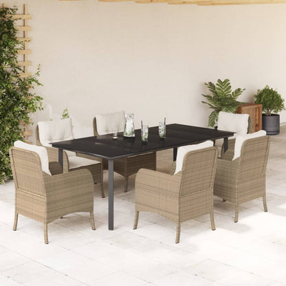 7-Delige Tuinset Met Kussens Poly Rattan Beige 6 200 cm tafellengte