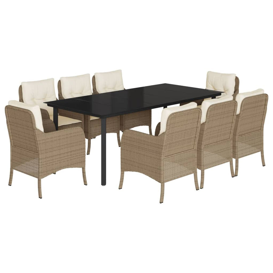9-Delige Tuinset Met Kussens Poly Rattan Beige 8 200 cm tafellengte