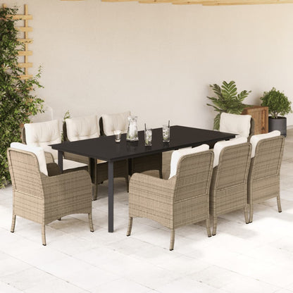 9-Delige Tuinset Met Kussens Poly Rattan Beige 8 200 cm tafellengte