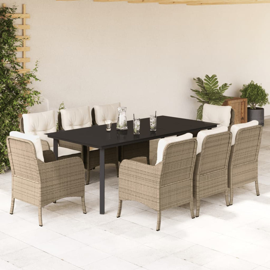 9-Delige Tuinset Met Kussens Poly Rattan Beige 8 200 cm tafellengte