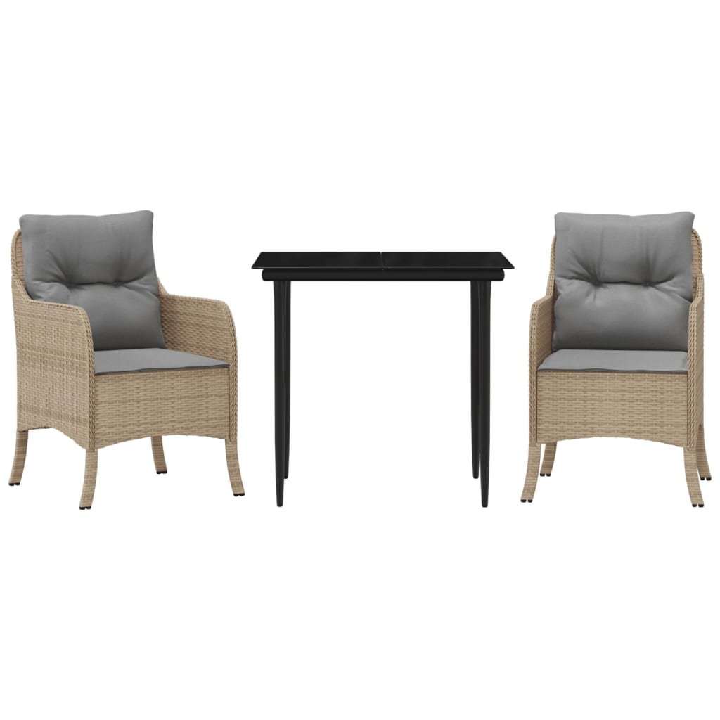 Tuinset met kussens poly rattan beige 3 80 cm tafellengte Puntige poot