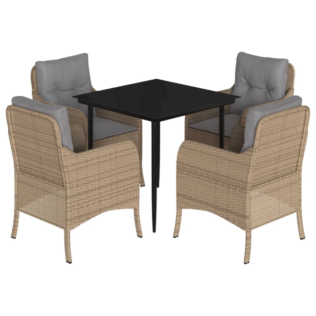 -Delige Tuinset Met Kussens Poly Rattan Beige 5 80 cm tafellengte Puntige poot