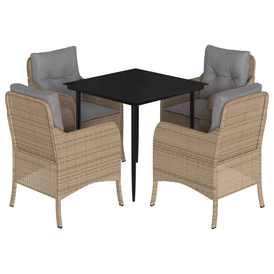 -Delige Tuinset Met Kussens Poly Rattan Beige 5 80 cm tafellengte Puntige poot