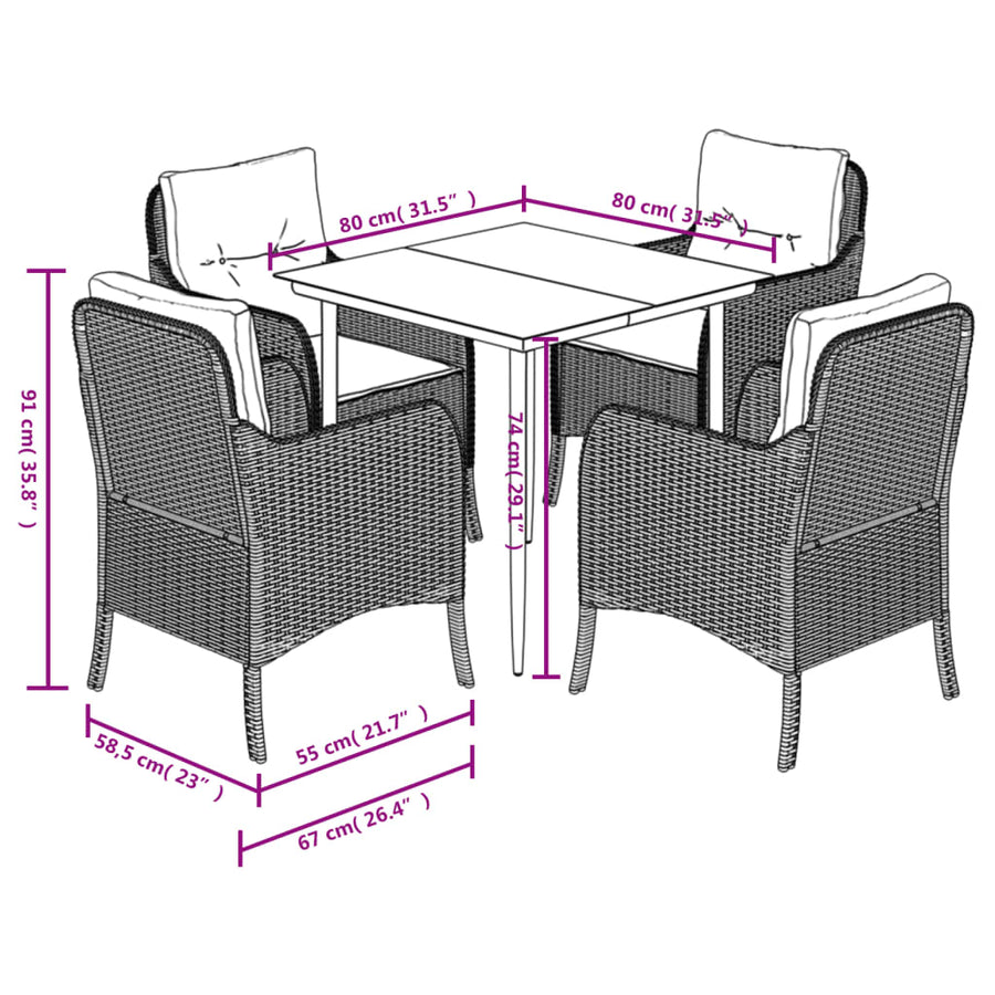 -Delige Tuinset Met Kussens Poly Rattan Beige 5 80 cm tafellengte Puntige poot