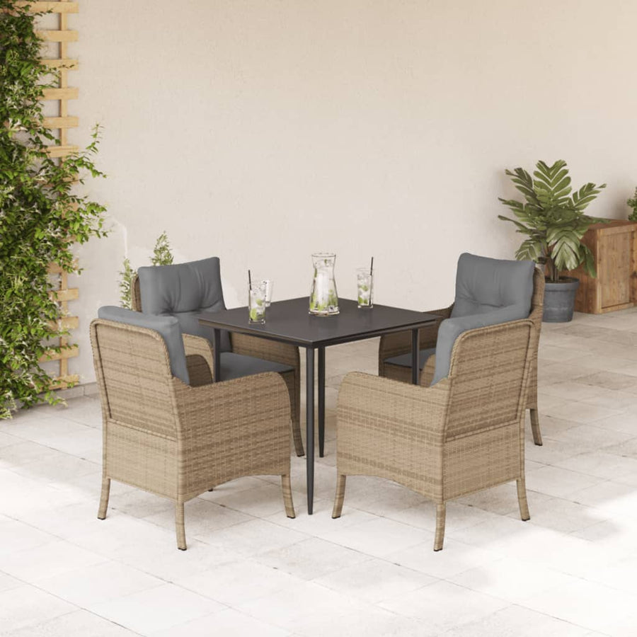 -Delige Tuinset Met Kussens Poly Rattan Beige 5 80 cm tafellengte Puntige poot