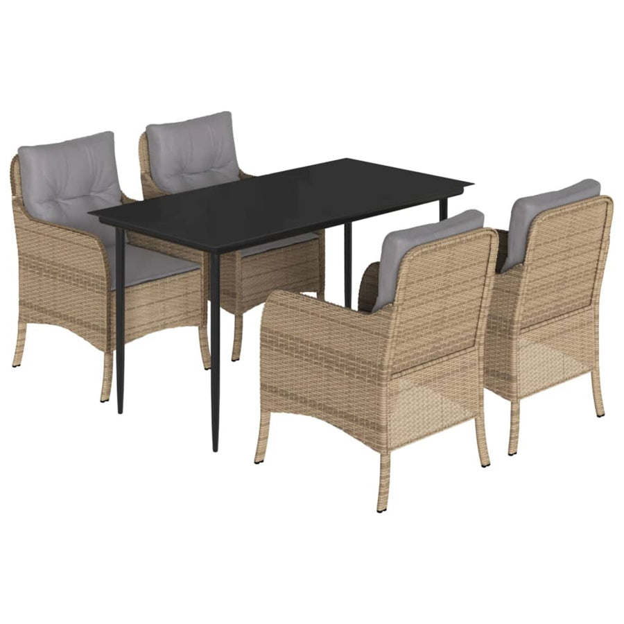 5-delige Tuinset met kussens poly rattan beige