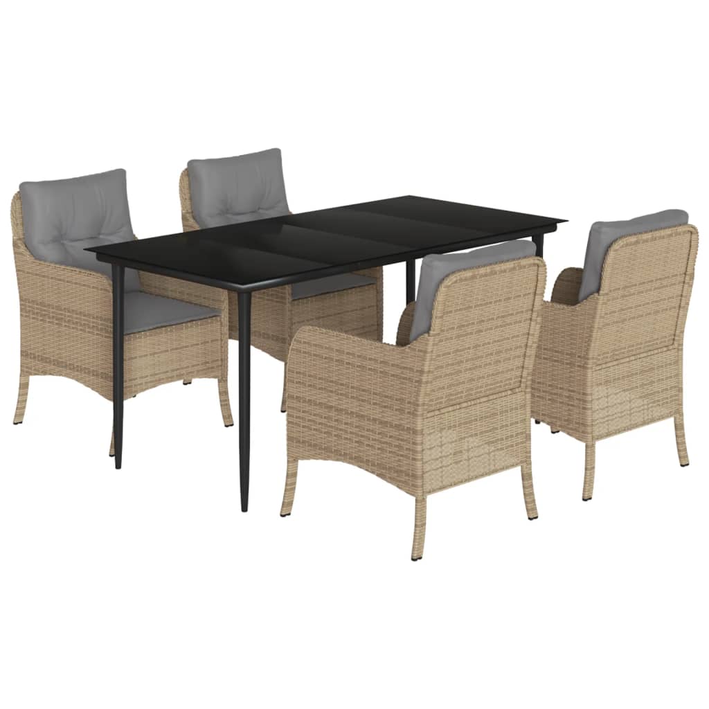 5-delige Tuinset met kussens poly rattan beige