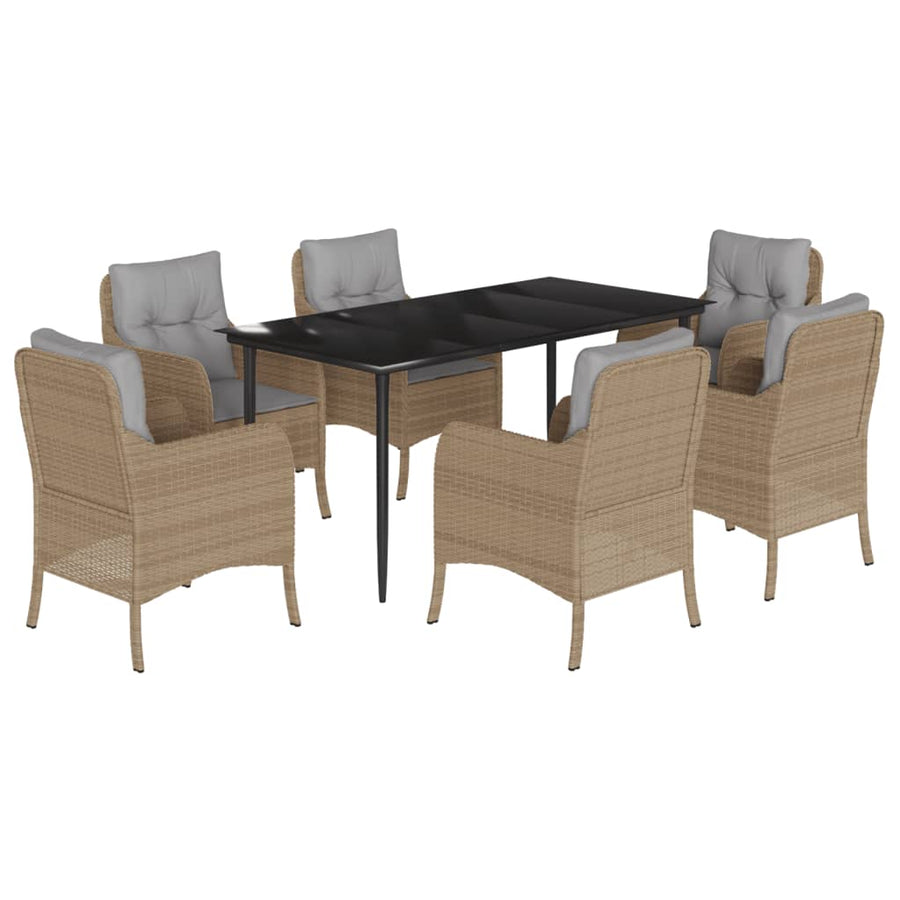 7-delige Tuinset met kussens poly rattan beige