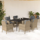 Tuinset 7-delig poly rattan beige met kussens