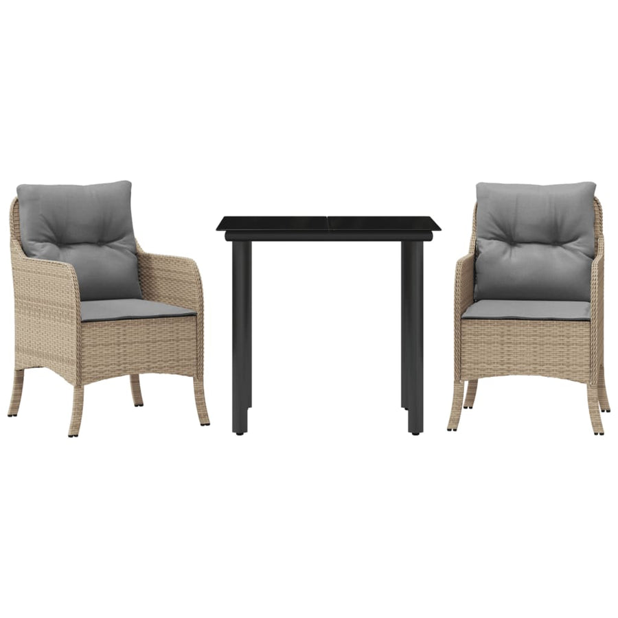 Tuinset met kussens poly rattan beige 3 80 cm tafellengte Ronde poot