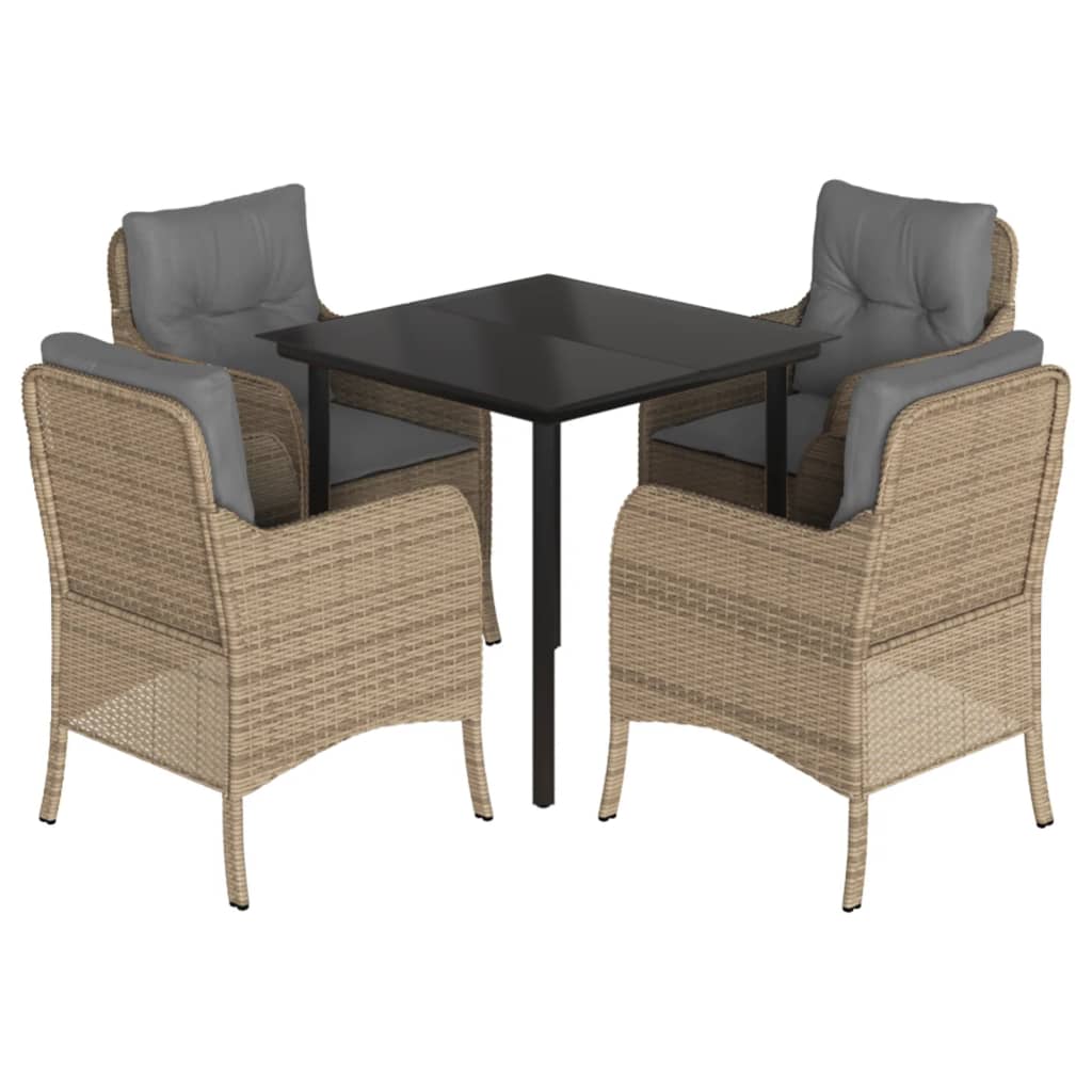 Tuinset met kussens poly rattan beige 5 80 cm tafellengte Ronde poot