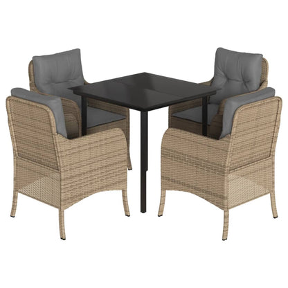 Tuinset met kussens poly rattan beige 5 80 cm tafellengte Ronde poot