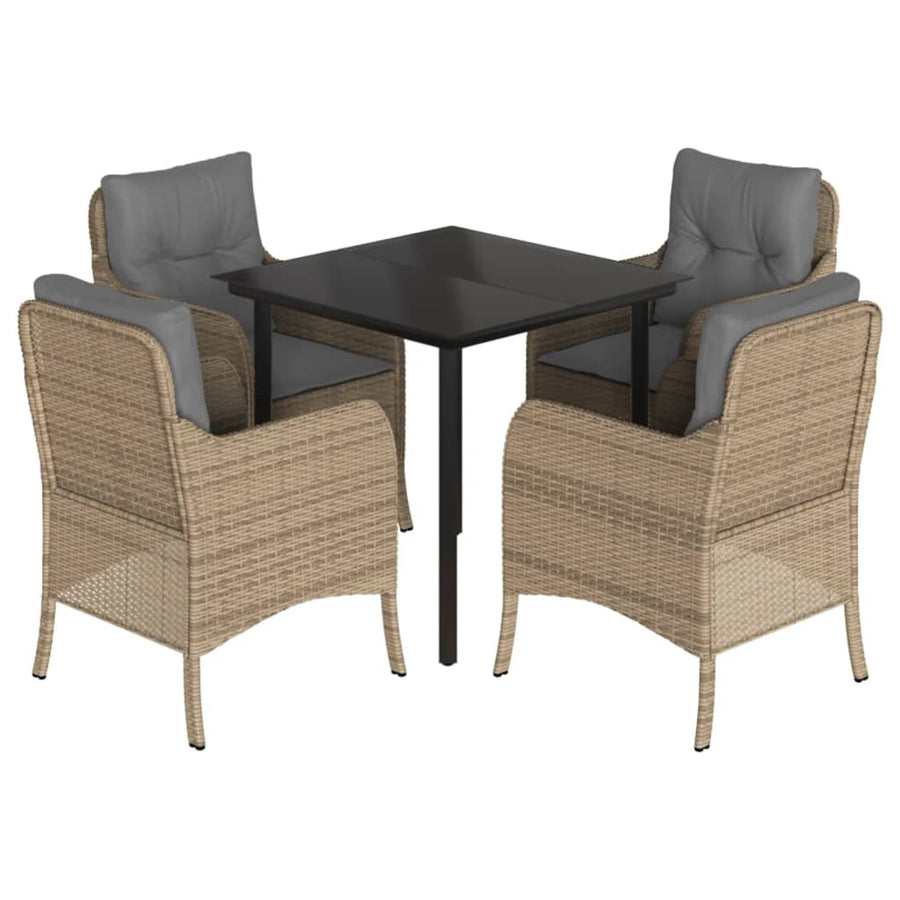 Tuinset met kussens poly rattan beige 5 80 cm tafellengte Ronde poot
