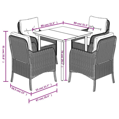 Tuinset met kussens poly rattan beige 5 80 cm tafellengte Ronde poot