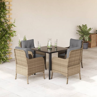 Tuinset met kussens poly rattan beige 5 80 cm tafellengte Ronde poot