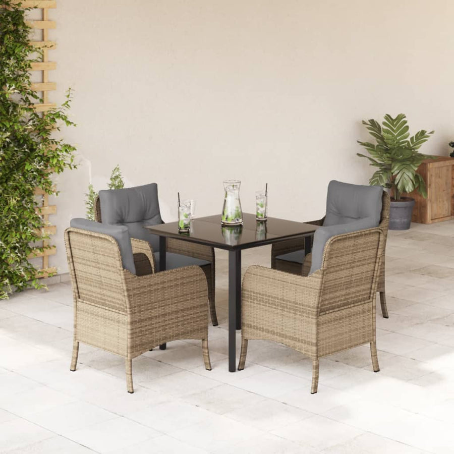 Tuinset met kussens poly rattan beige 5 80 cm tafellengte Ronde poot