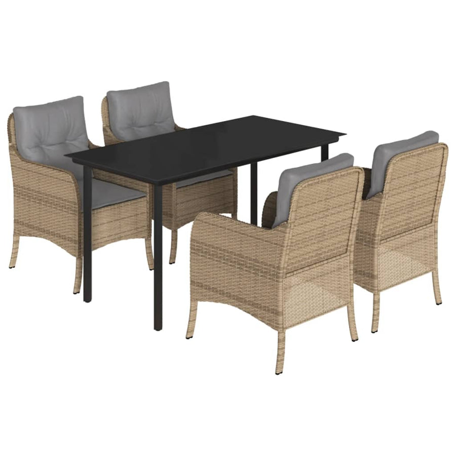 Tuinset met kussens poly rattan beige 5 140 cm tafellengte Ronde poot