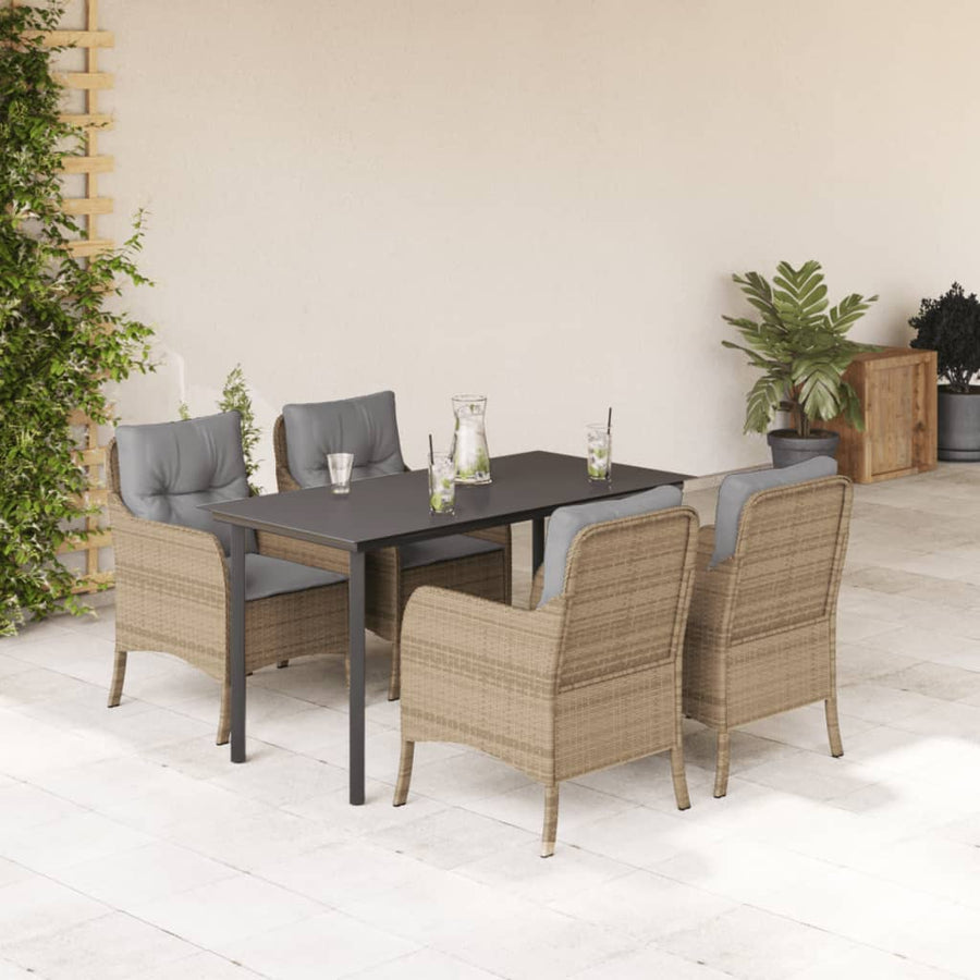 Tuinset met kussens poly rattan beige 5 140 cm tafellengte Ronde poot