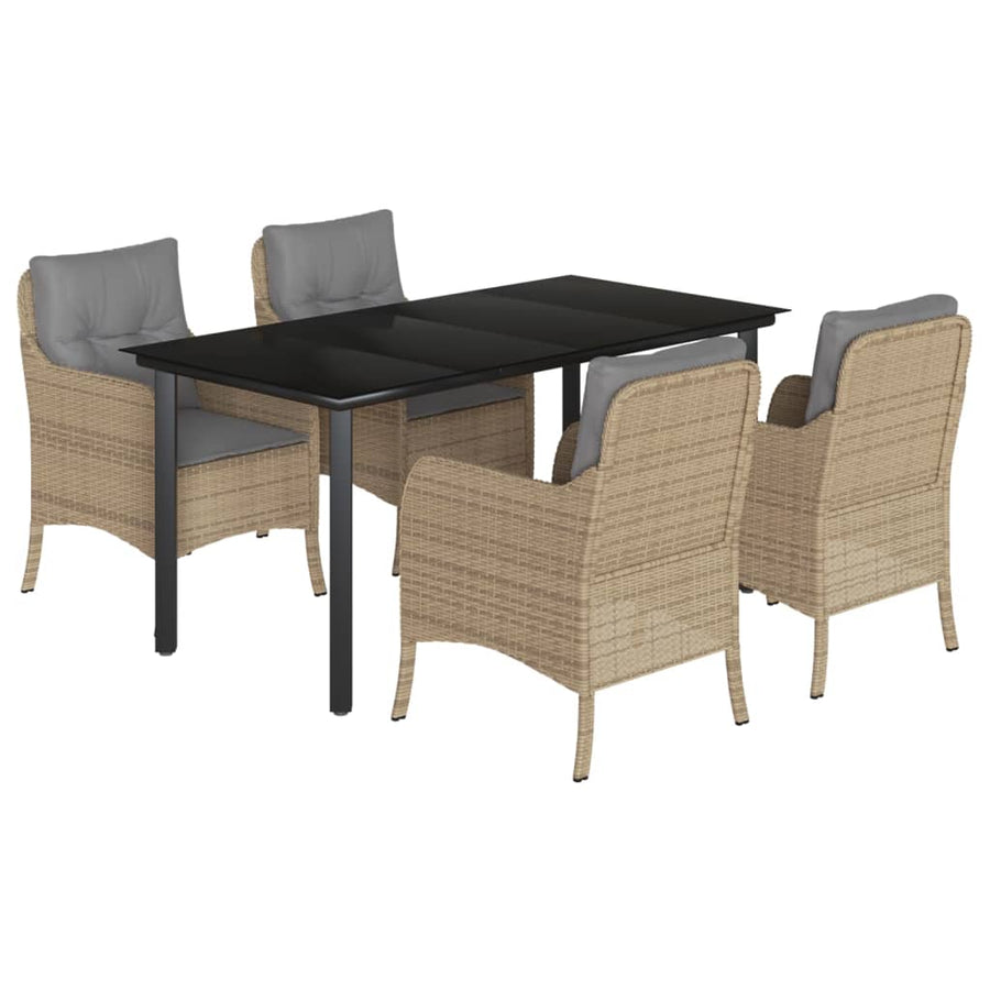 Tuinset met kussens poly rattan beige 5 160 cm tafellengte Ronde poot