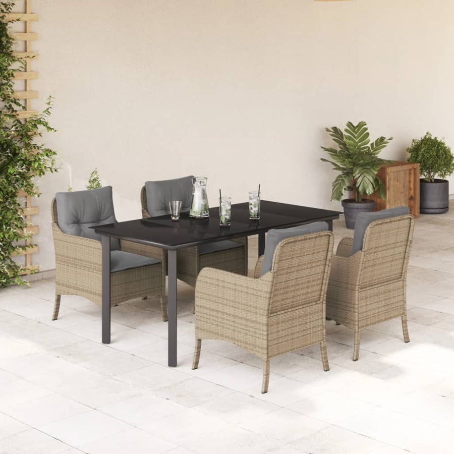 Tuinset met kussens poly rattan beige 5 160 cm tafellengte Ronde poot