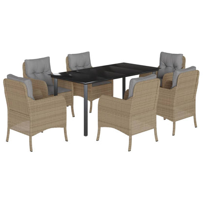Tuinset met kussens poly rattan beige 7 160 cm tafellengte Ronde poot