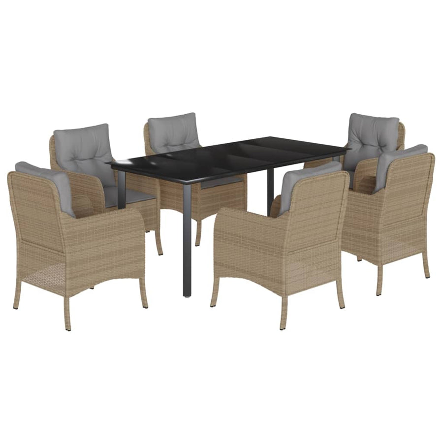 Tuinset met kussens poly rattan beige 7 160 cm tafellengte Ronde poot