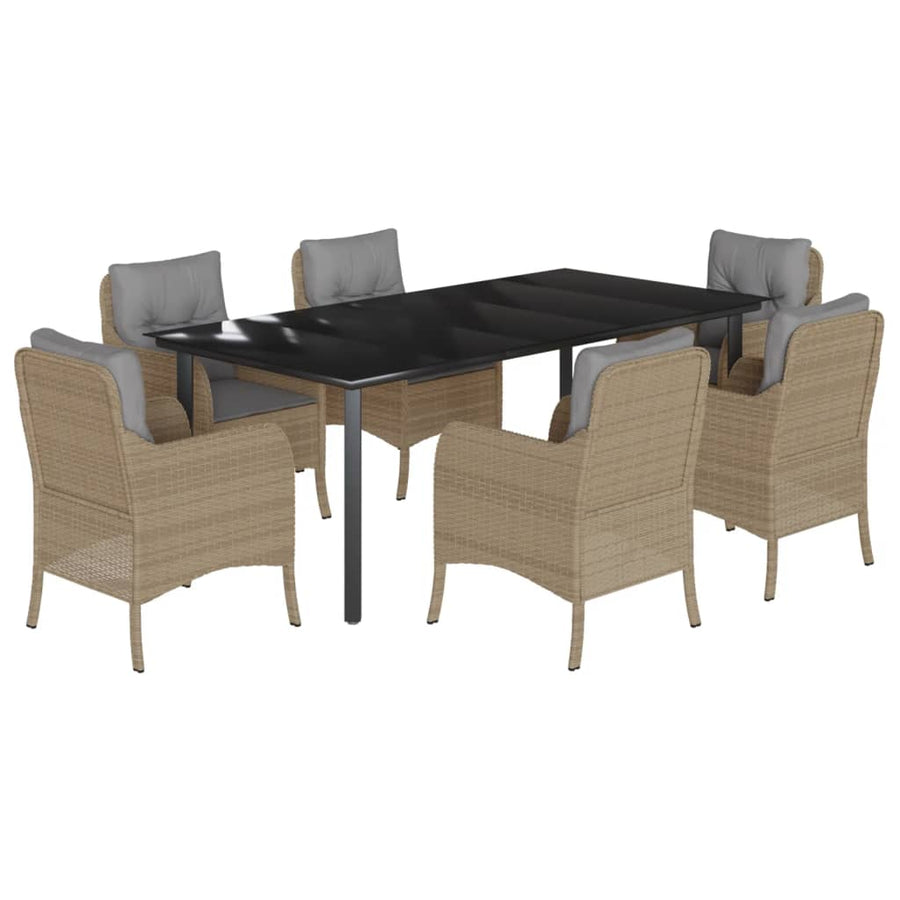 7-Delige Tuinset Met Kussens Poly Rattan Beige 6 200 cm tafellengte