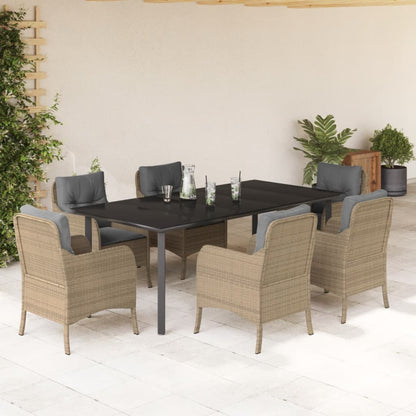 7-Delige Tuinset Met Kussens Poly Rattan Beige 6 200 cm tafellengte