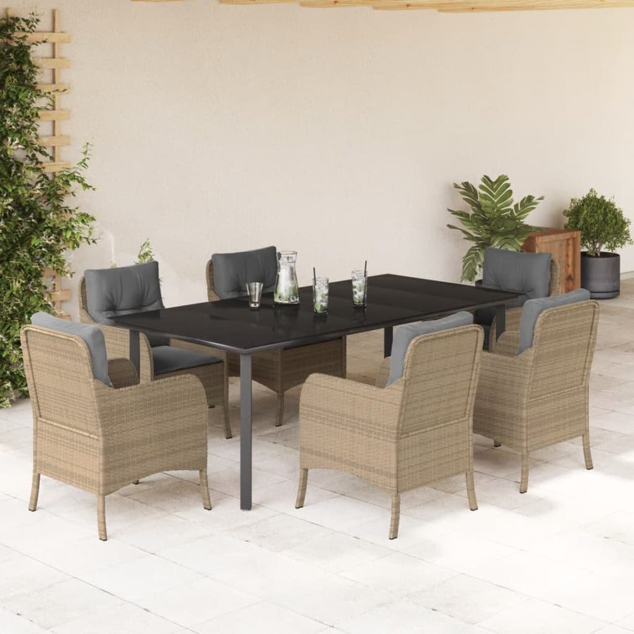 7-Delige Tuinset Met Kussens Poly Rattan Beige 6 200 cm tafellengte