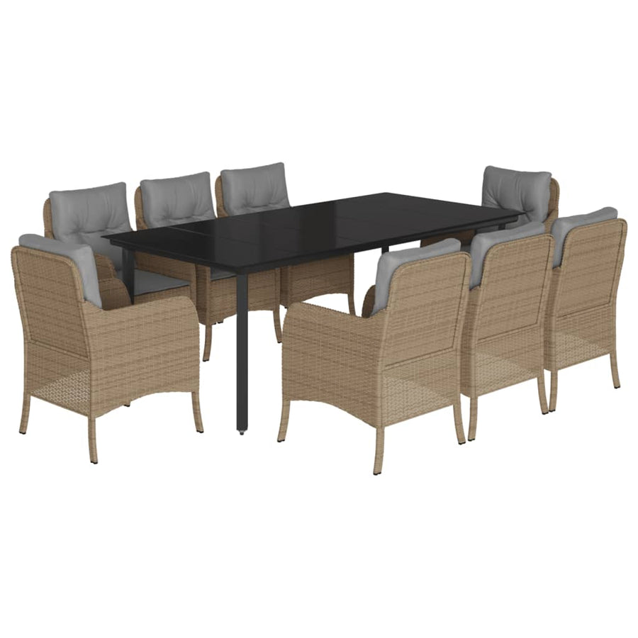 9-Delige Tuinset Met Kussens Poly Rattan Beige 8 200 cm tafellengte