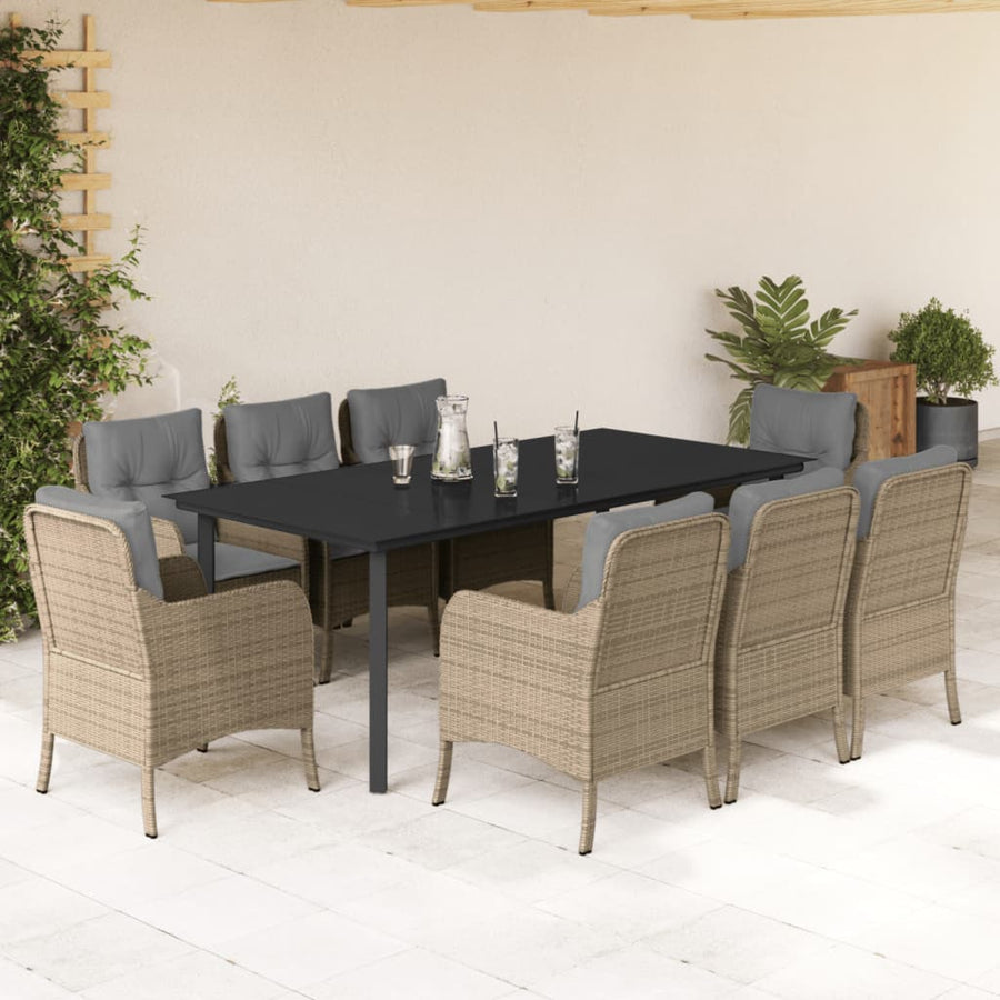 9-Delige Tuinset Met Kussens Poly Rattan Beige 8 200 cm tafellengte