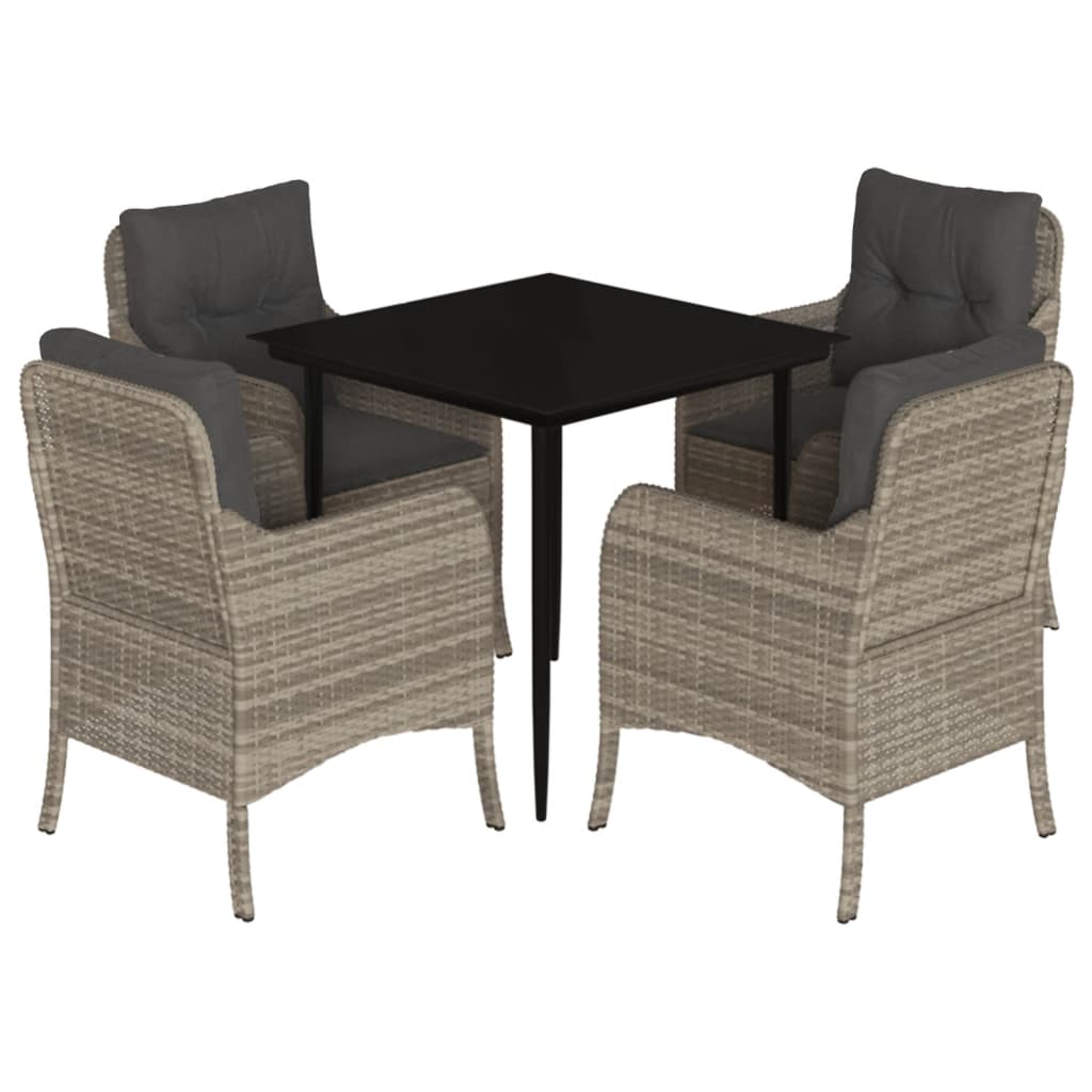 Tuinset met kussens poly rattan lichtgrijs 5 80 cm tafellengte Puntige poot
