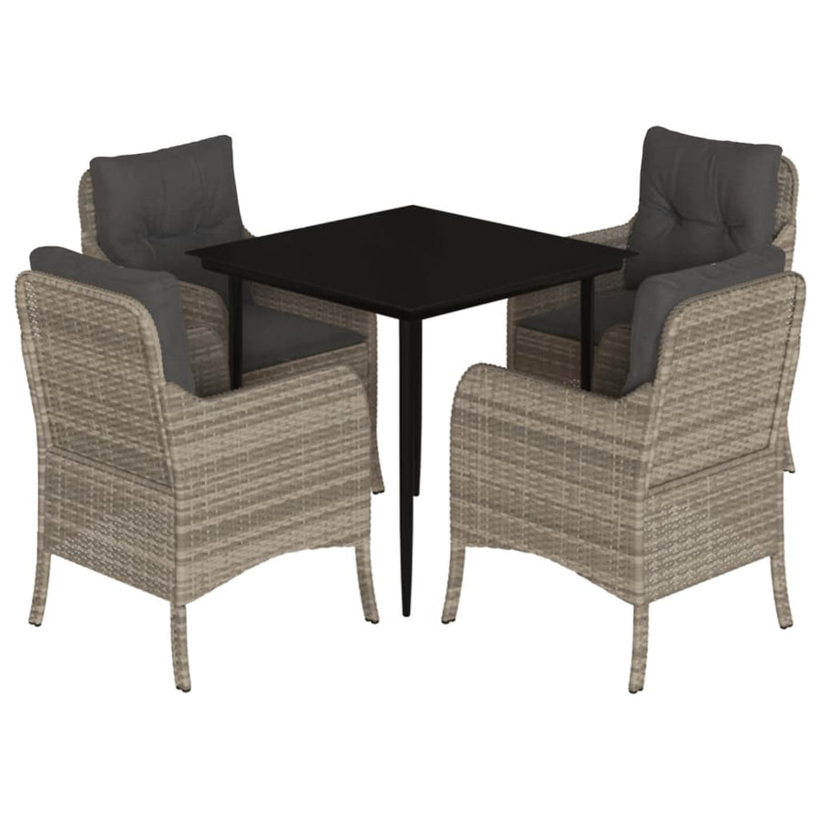 Tuinset met kussens poly rattan lichtgrijs 5 80 cm tafellengte Puntige poot