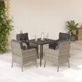 5-delige Tuinset met kussens poly rattan lichtgrijs