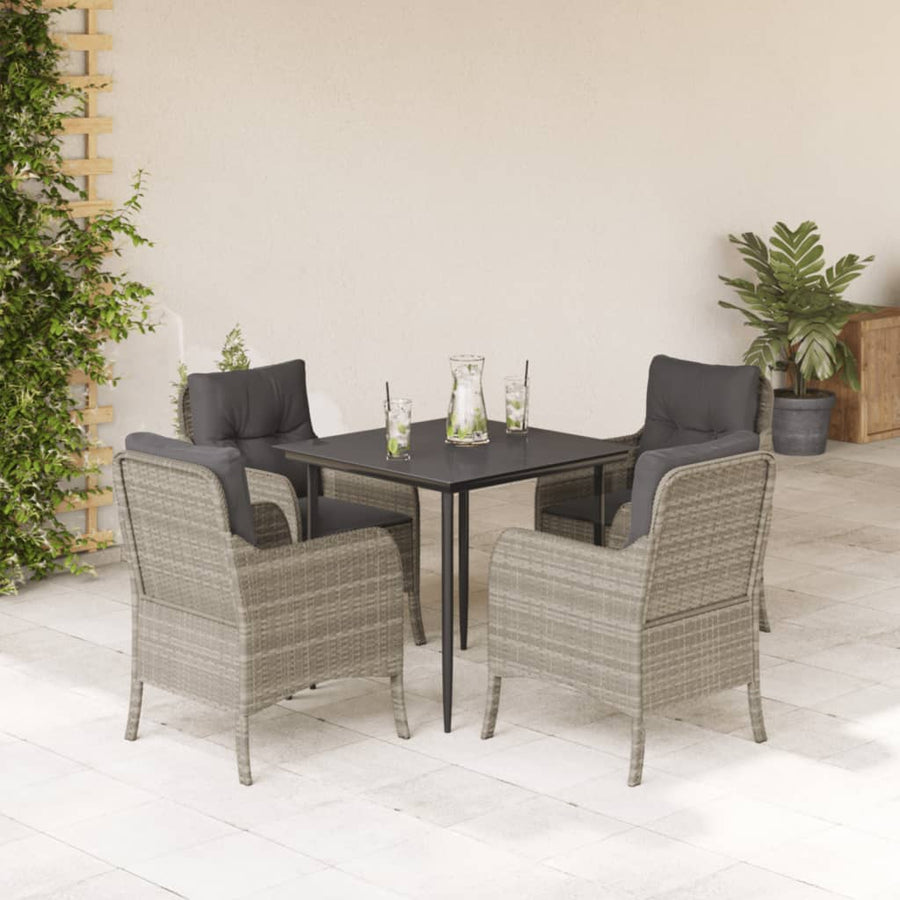 Tuinset met kussens poly rattan lichtgrijs 5 80 cm tafellengte Puntige poot