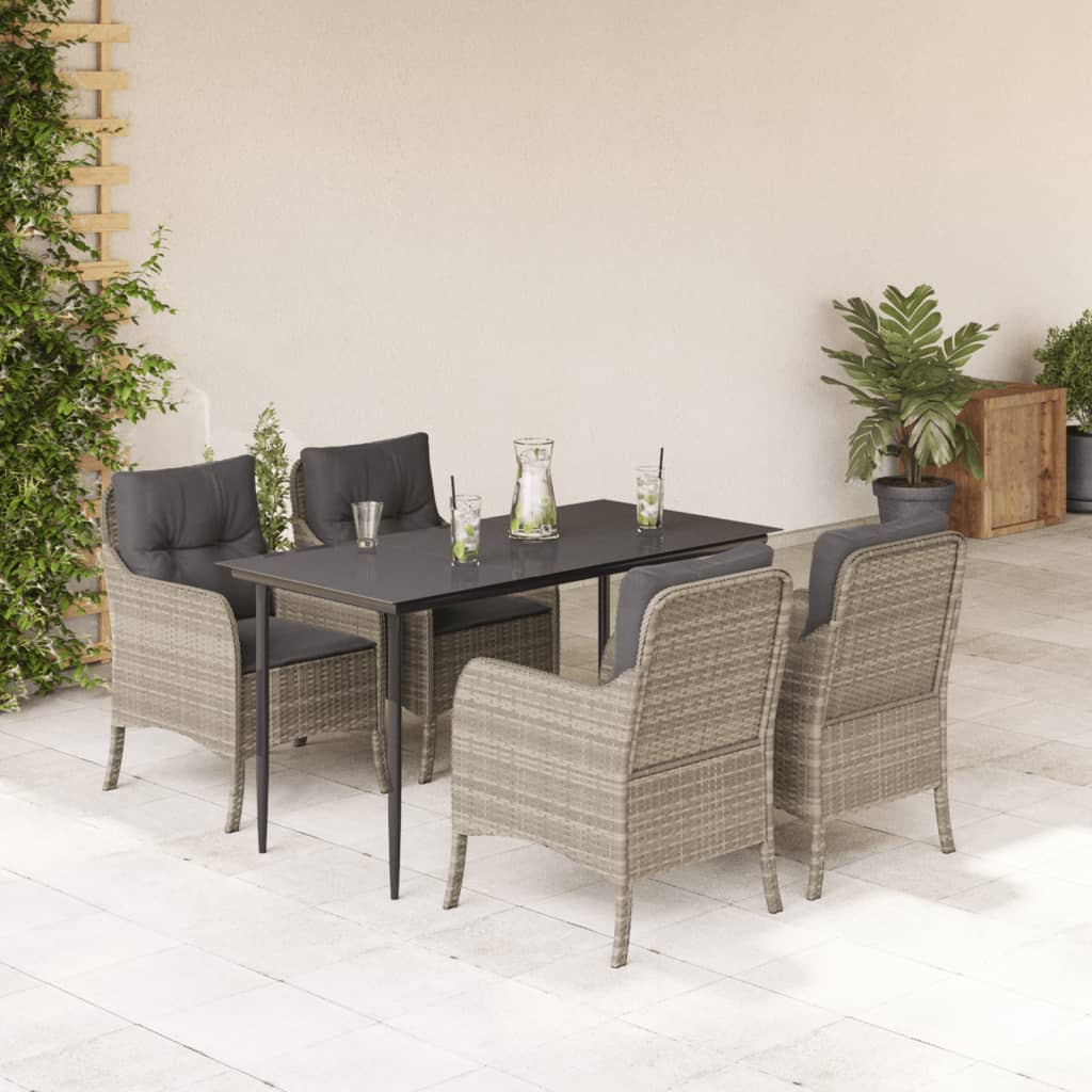5-delige Tuinset met kussens poly rattan lichtgrijs